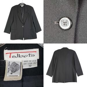 Talbots Vintage Blazer Women's Size 12 Wool Lined Black One Button Jacket